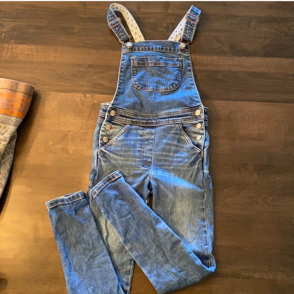 Mini Boden jean overalls, size 7-8 year